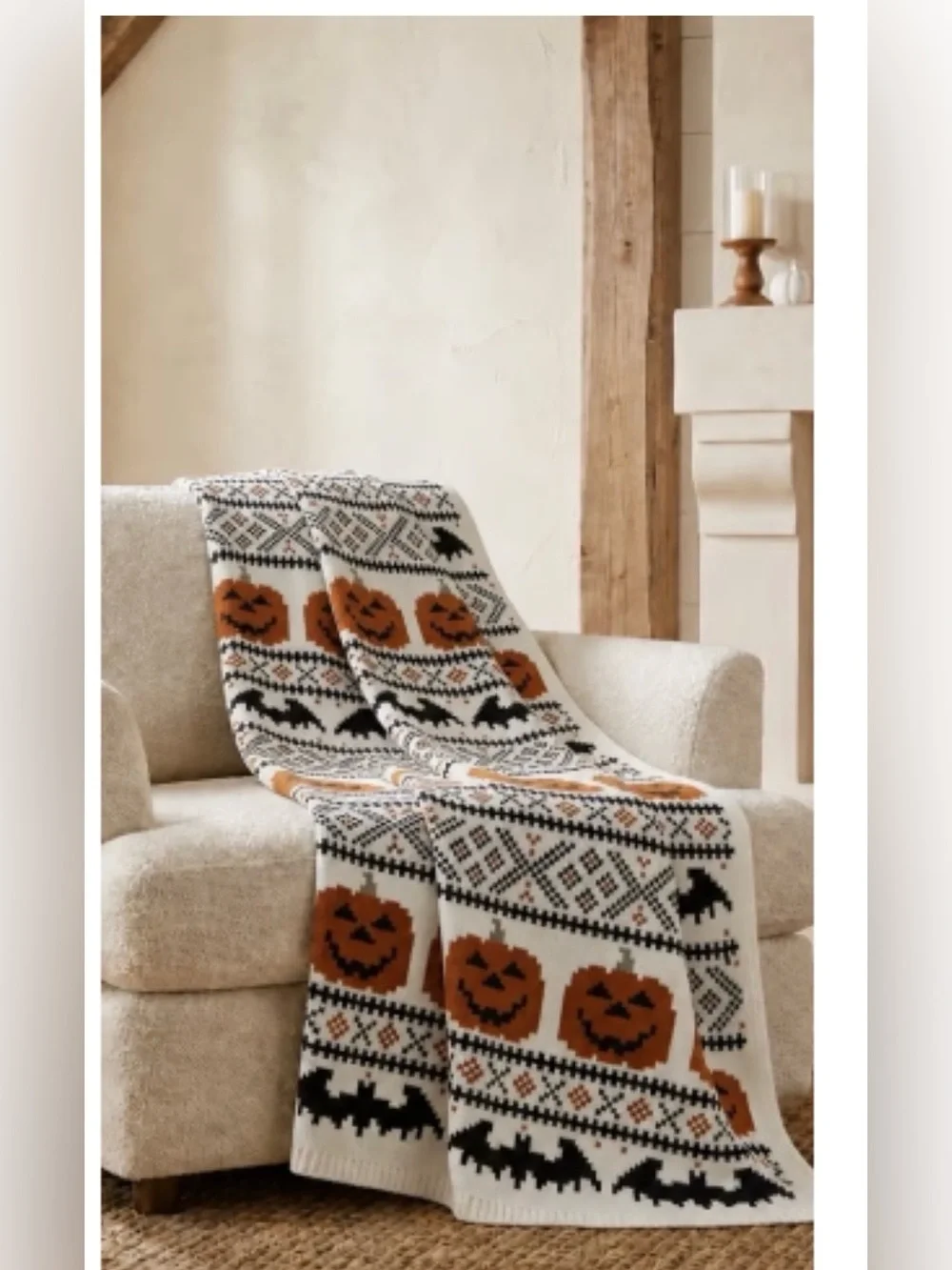 My Texas house Orange Pumpkin Bat Knit Throw Halloween Decorative Blanket viral